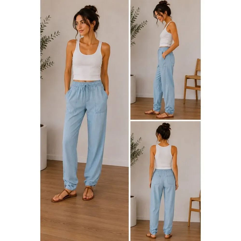 Thread Supply Light Wash Tencel Lyocell Jogger Pants XS Drawstring Casual Soft